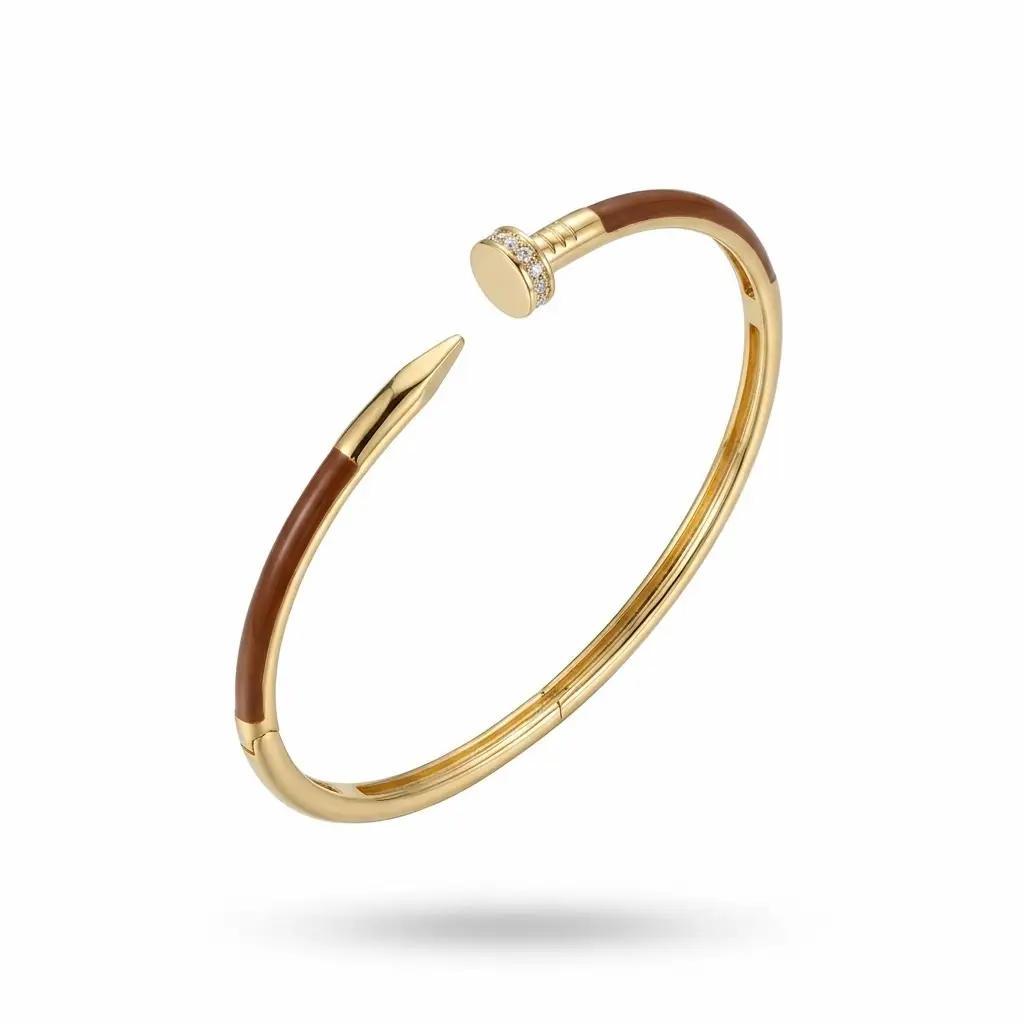 بنگل-طرح-میخ-کارتیر-چرمی-قهوه-ای-کد-BN104