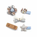 پک ۵ عددی گیره سر پارچه‌ای کیتی و گل چهارخانه کد HC103