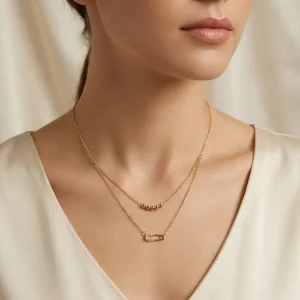 استایل و نحوه قرارگیری گردنبند دو رج سنجاق قفلی روی گردن NK103