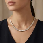 تنخور گردنبند تنیسی نگین باگت طلایی رنگ ثابت کد NK107
